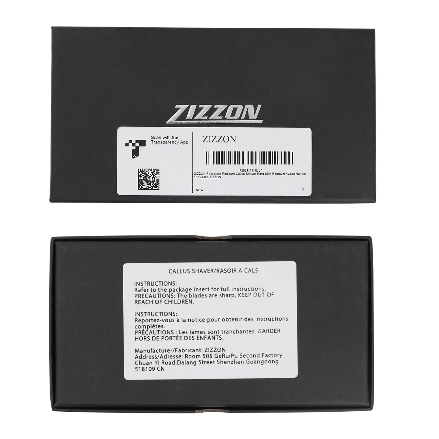 Side profile of the ZIZZON pedicure razor showing the contoured handle curvature