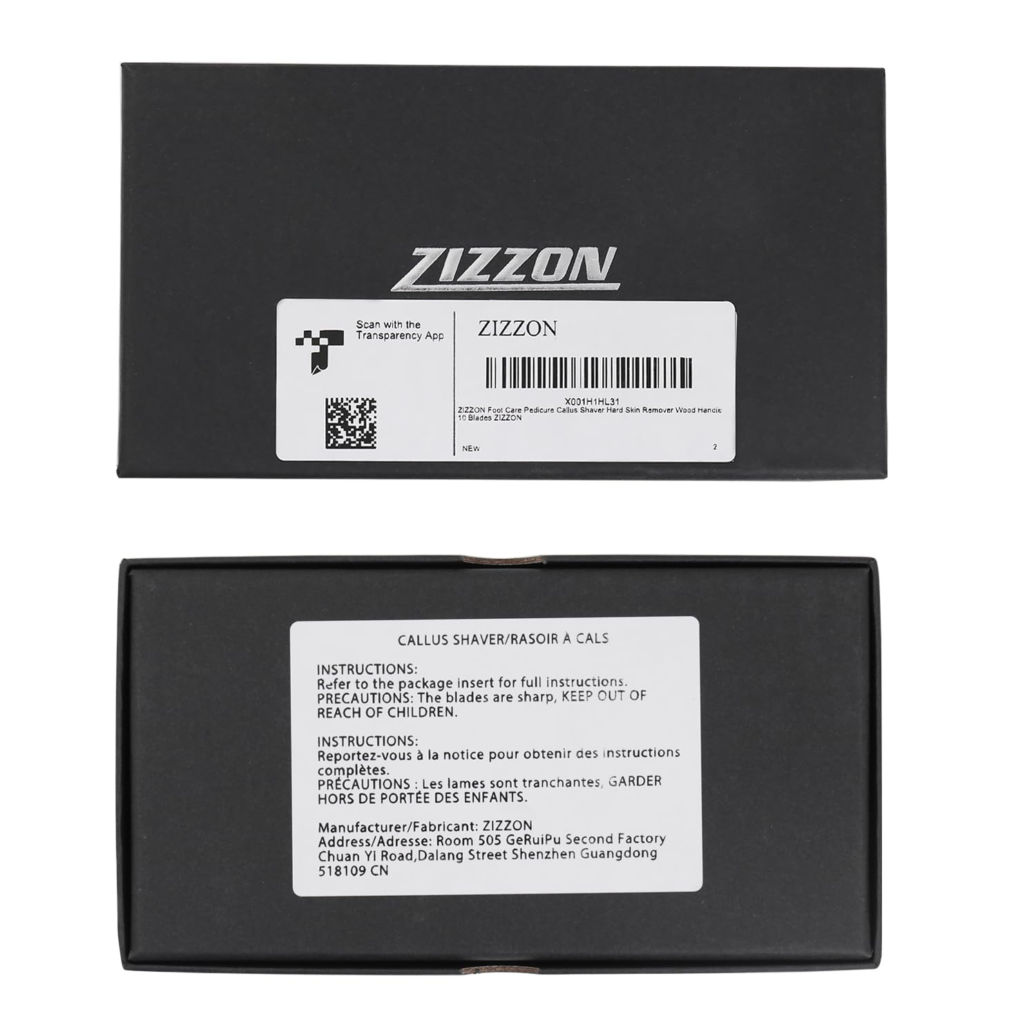 Side profile of the ZIZZON pedicure razor showing the contoured handle curvature