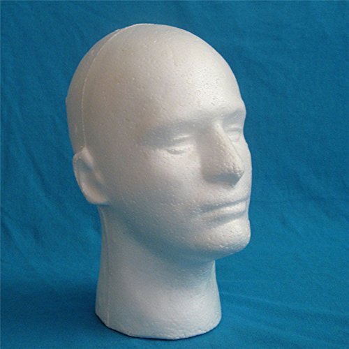 Polystyrene male mannequin head profile view showing realistic facial structure