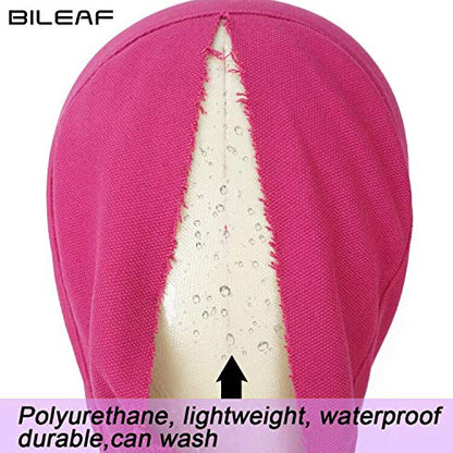 Bileaf pink 22 inch canvas manikin head showing built-in mount hole for styling