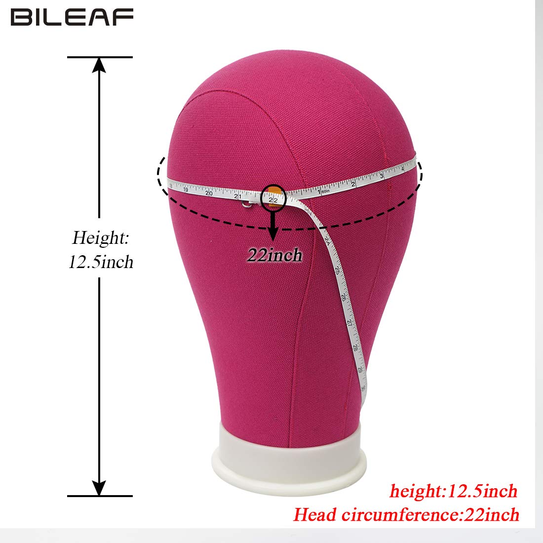 Side angle view of the rosy pink canvas hair extension display mannequin head