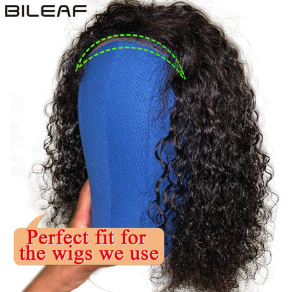 Bileaf poly canvas wig head set securely attached to a table clamp stand