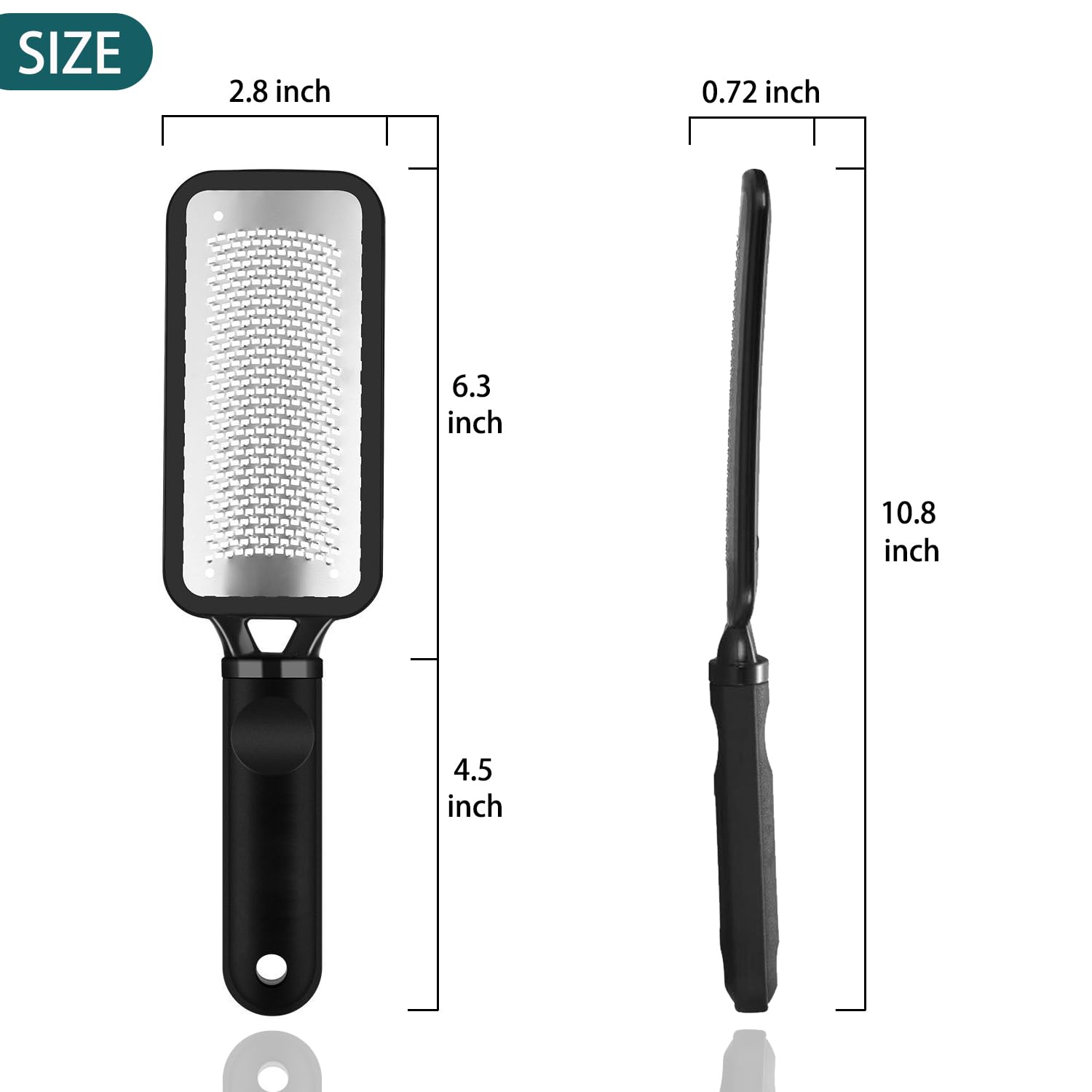 Using stainless steel foot rasp on dry heel for smooth skin