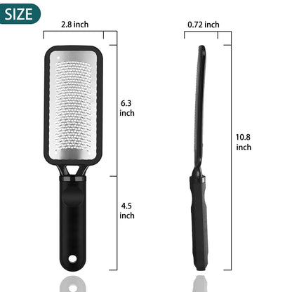 Using stainless steel foot rasp on dry heel for smooth skin