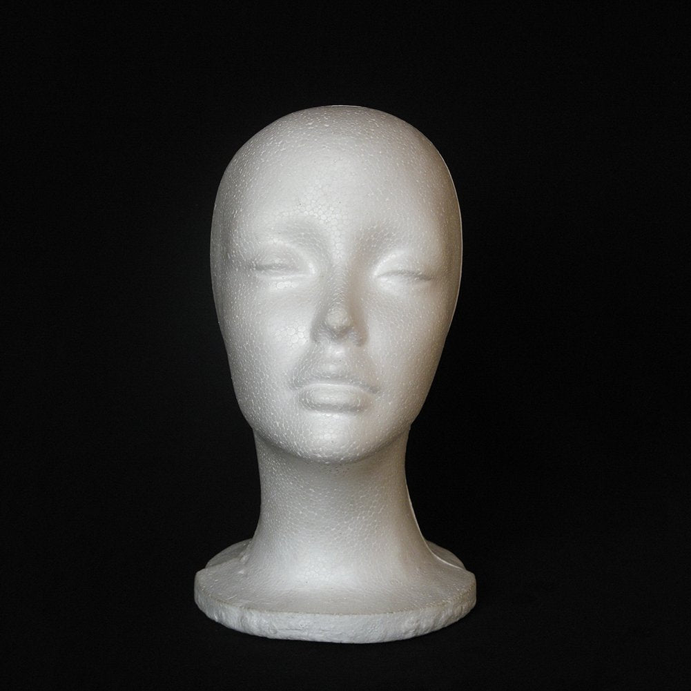 White foam female mannequin head for glasses and jewelry storage