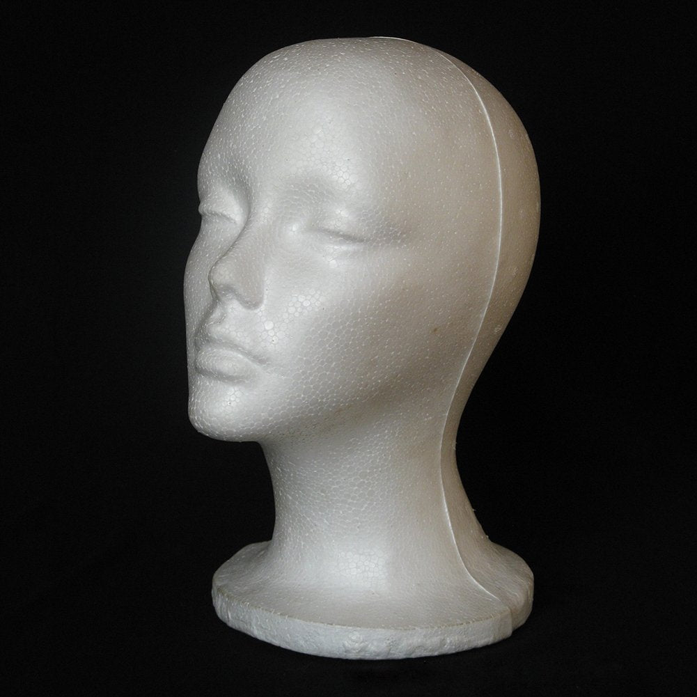 Side profile of odorless female foam mannequin model head