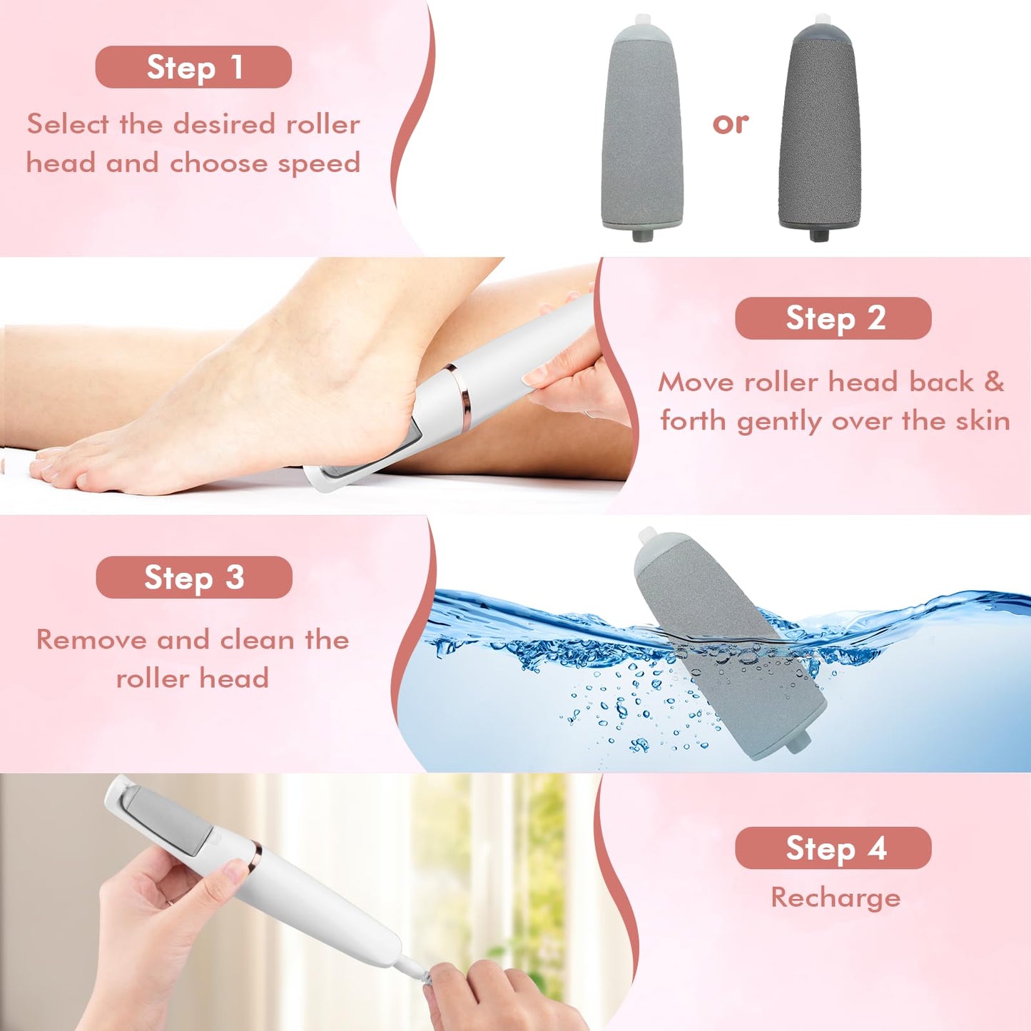 USB charging cable and cleaning brush included with foot file