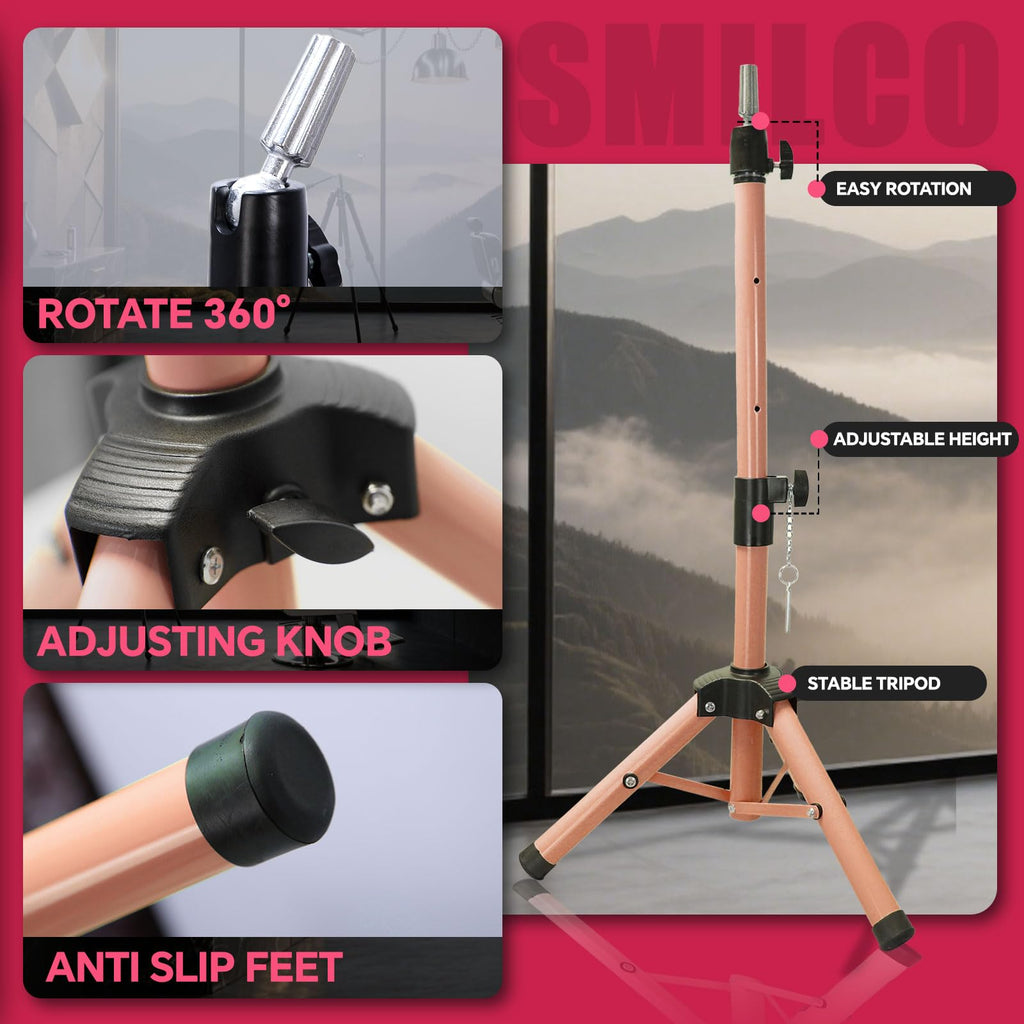 Smilco professional hairdresser tripod folded down to sixteen inches with its black carrying bag.