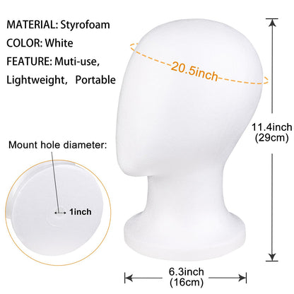 Faceless styrofoam head used as a wig stand on a salon table