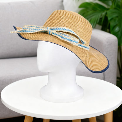 Styrofoam mannequin head displaying a stylish fashion hat