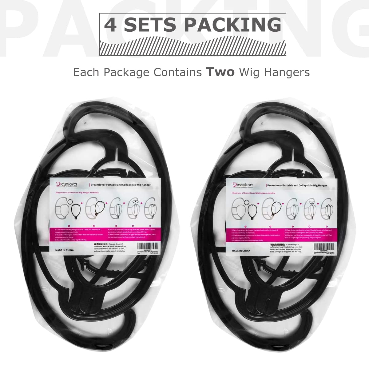 Dreamlover portable wig hanger set displayed inside an organized wardrobe closet