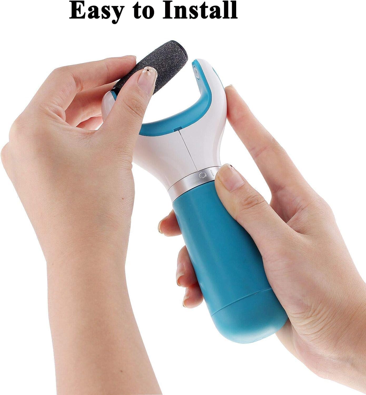 Washable water resistant electronic foot file replacement heads being rinsed clean