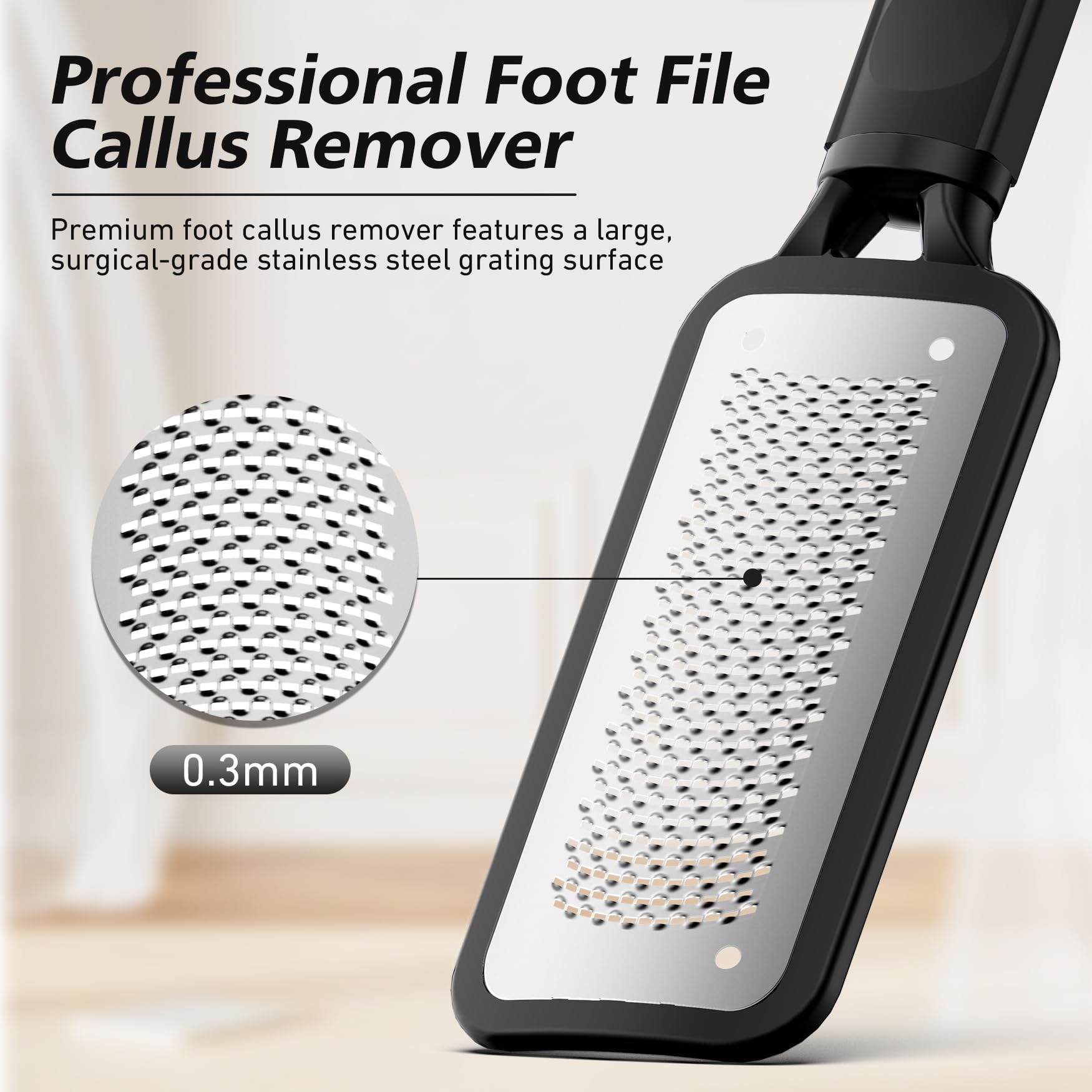 Baluca foot file used on cracked heel for skin restoration