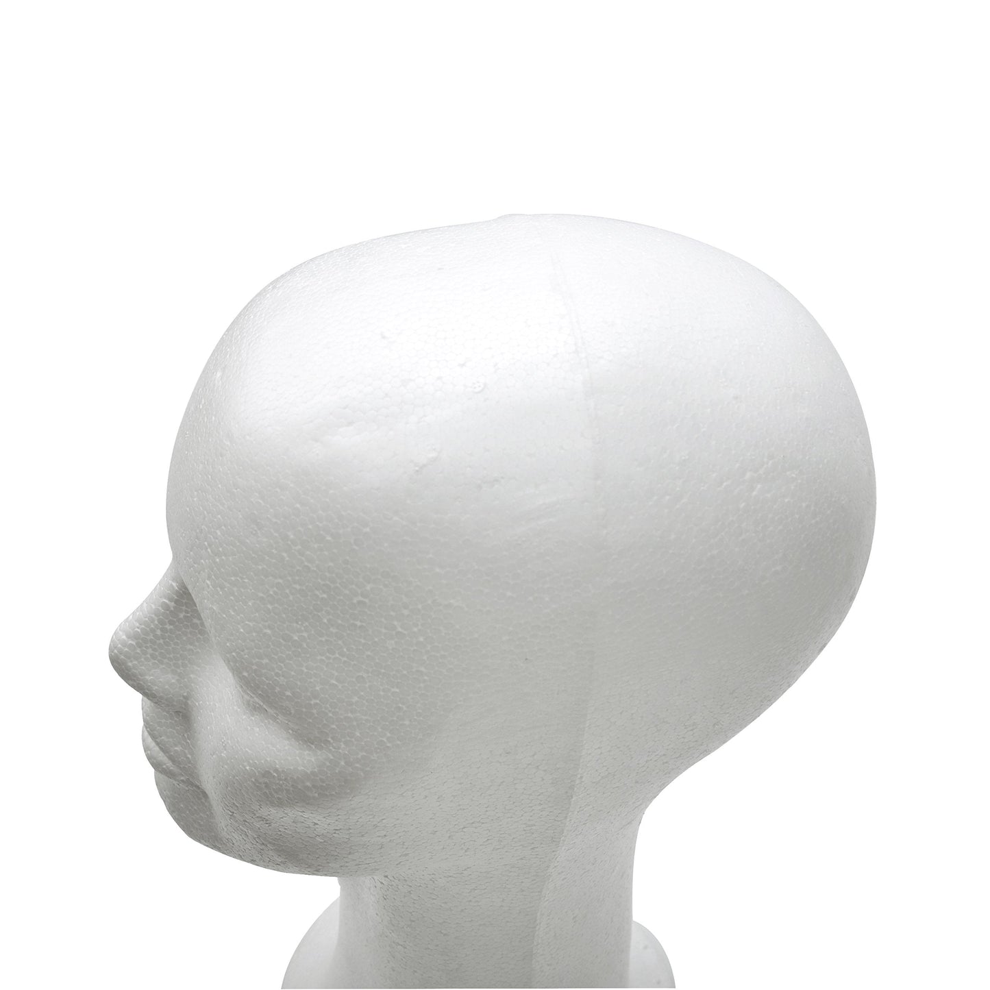 BHD BEAUTY female foam mannequin head angled view for retail salon presentation