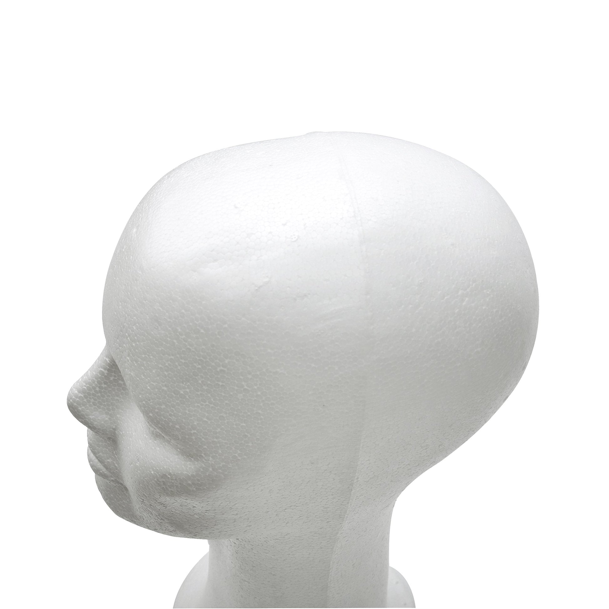 BHD BEAUTY female foam mannequin head angled view for retail salon presentation