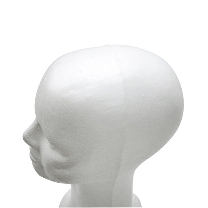 BHD BEAUTY female foam mannequin head angled view for retail salon presentation