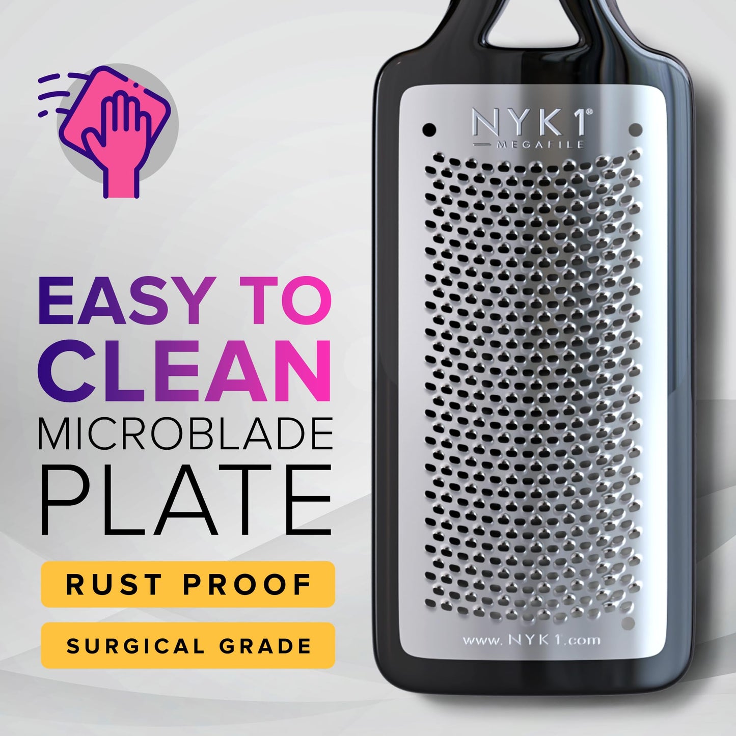 Close up of NYK1 surgical stainless steel foot rasp