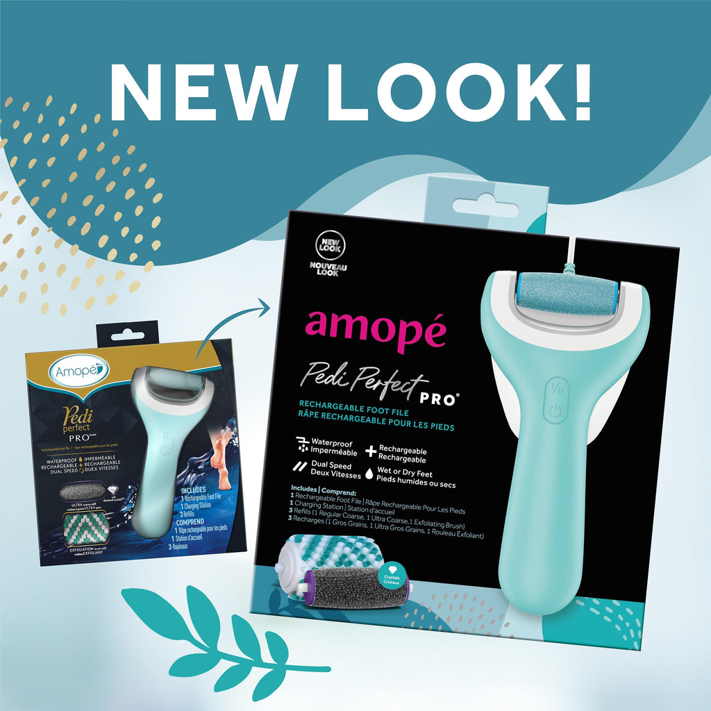 Amope rechargeable waterproof foot file kit with three roller heads layout