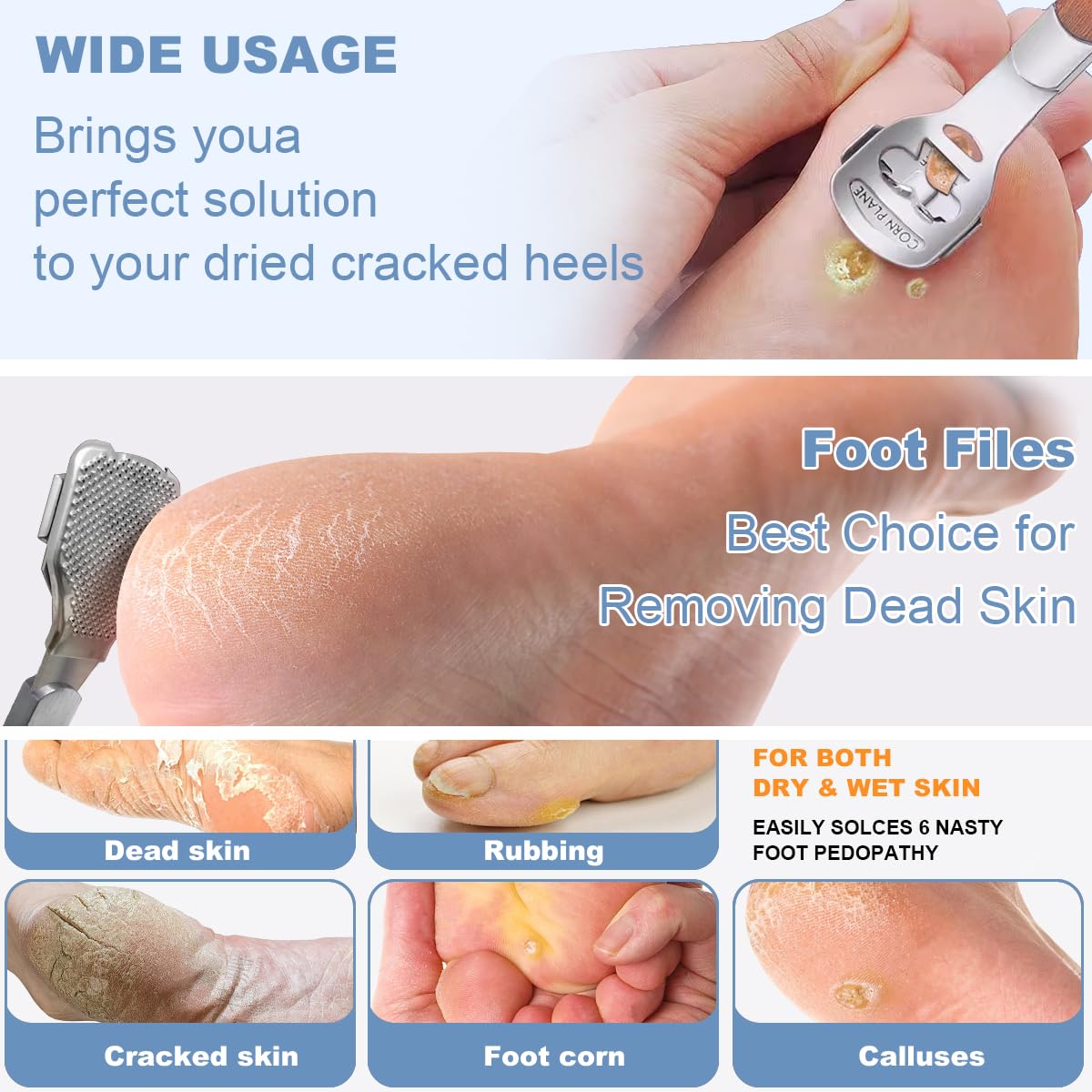Handheld stainless steel foot callus remover tool