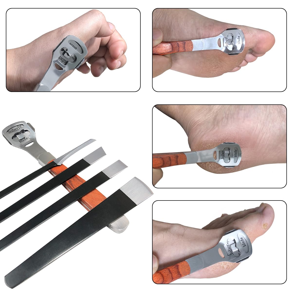 Detailed view of POQOD professional pedicure knife set