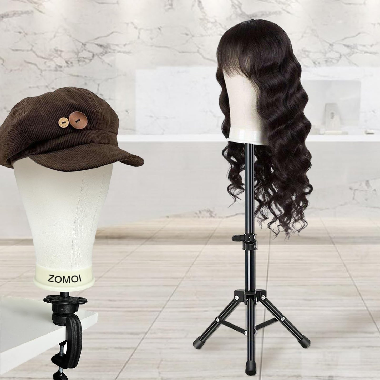 Zomoi wig stand set with included T-pins and accessories