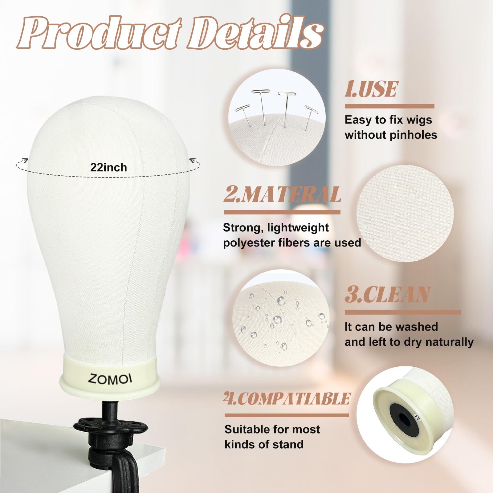 Adjustable tripod stand for Zomoi mannequin head full height