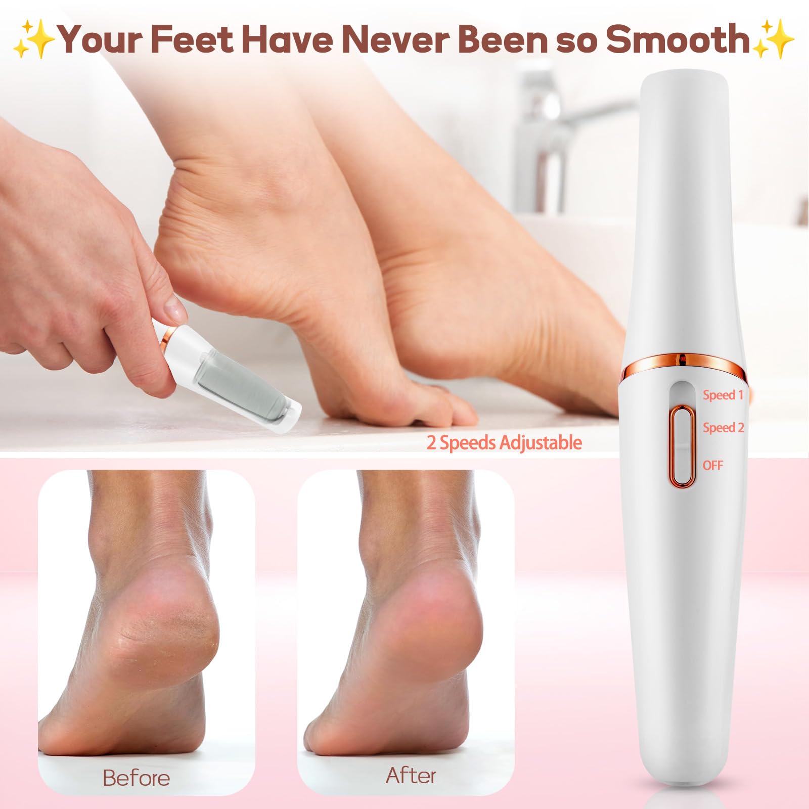 Electric foot file showing dual speed control settings