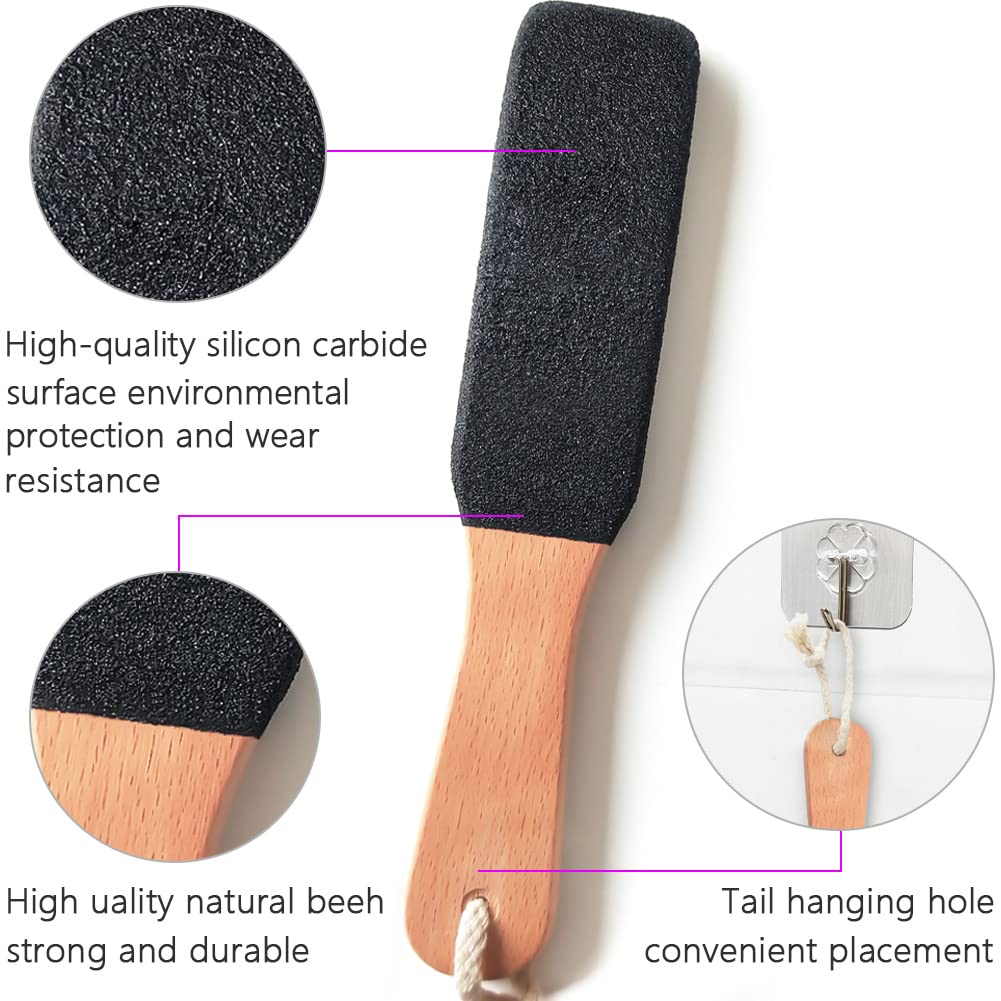 Hand holding Topmeet beechwood foot scrubber for scale