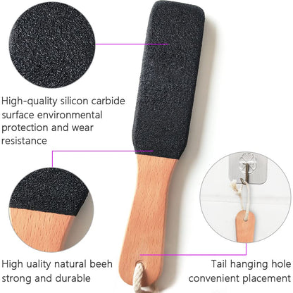Hand holding Topmeet beechwood foot scrubber for scale