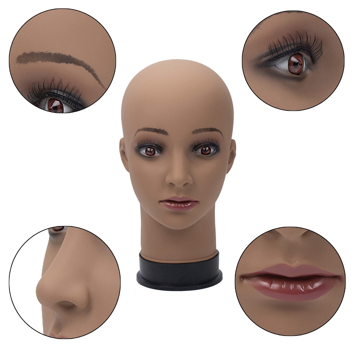 BHD BEAUTY mannequin head base showing the one inch mount hole construction.