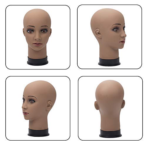 Cosmetology doll head displaying fashion sunglasses and a professional wig.