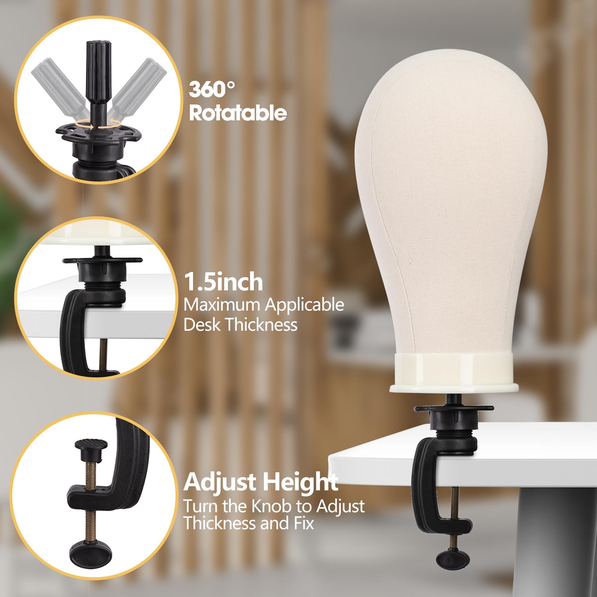Adjustable tripod stand for hairdressing training shown at maximum extended height