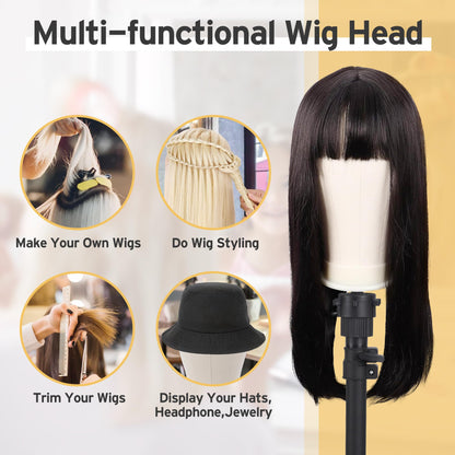 Side view of the premium canvas wig head setup for lace front styling practice