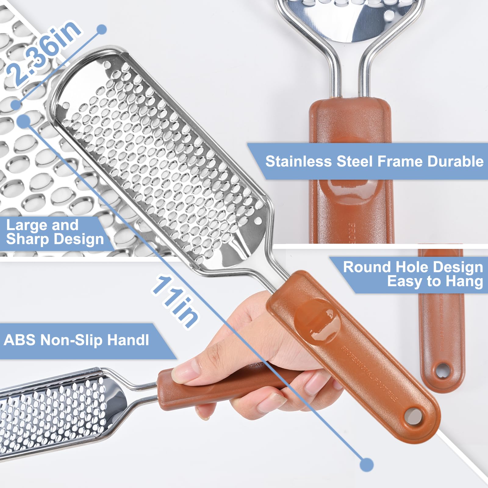 Close up of Untrytb stainless steel foot file rasp surface