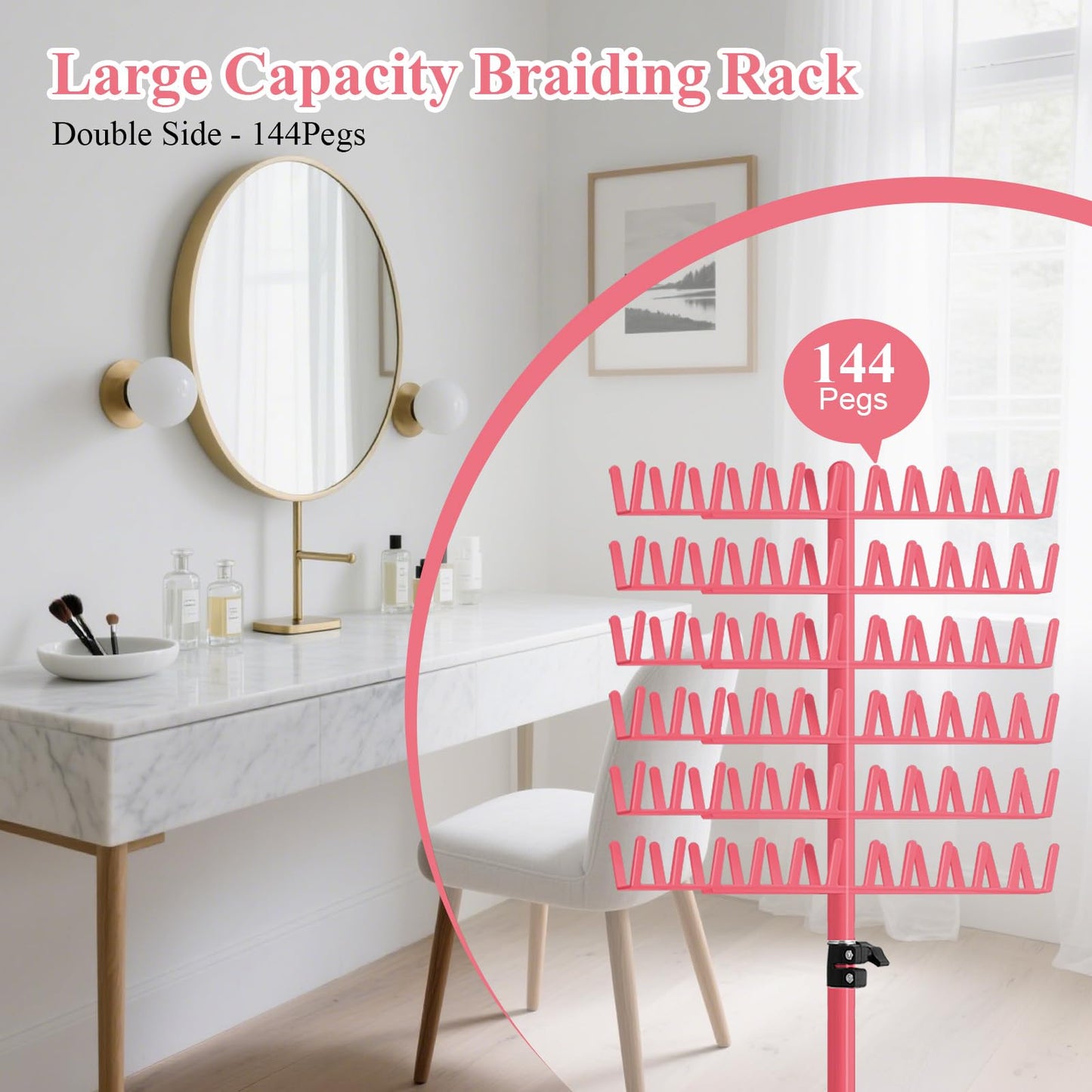 Close up of braiding hair rack pegs holding hair extensions
