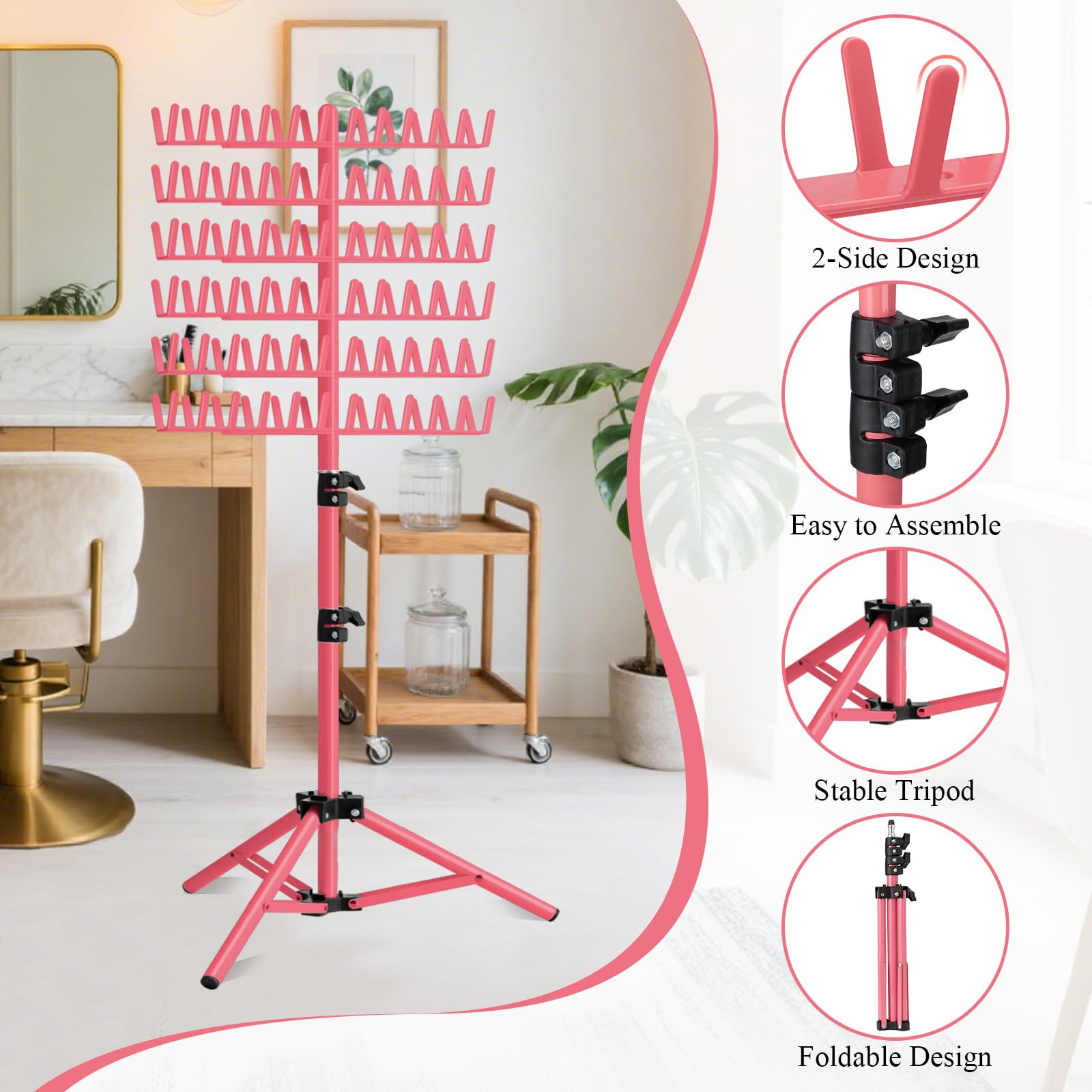 Included hair styling tools combs and clips with braiding stand