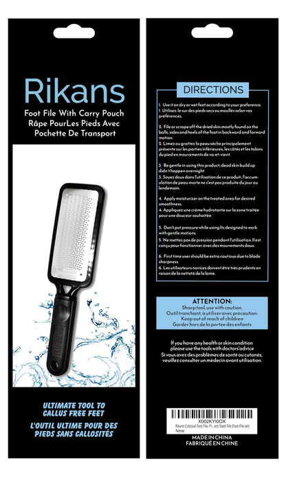 Close up view of the surgical grade stainless steel blade texture on the Rikans foot file.