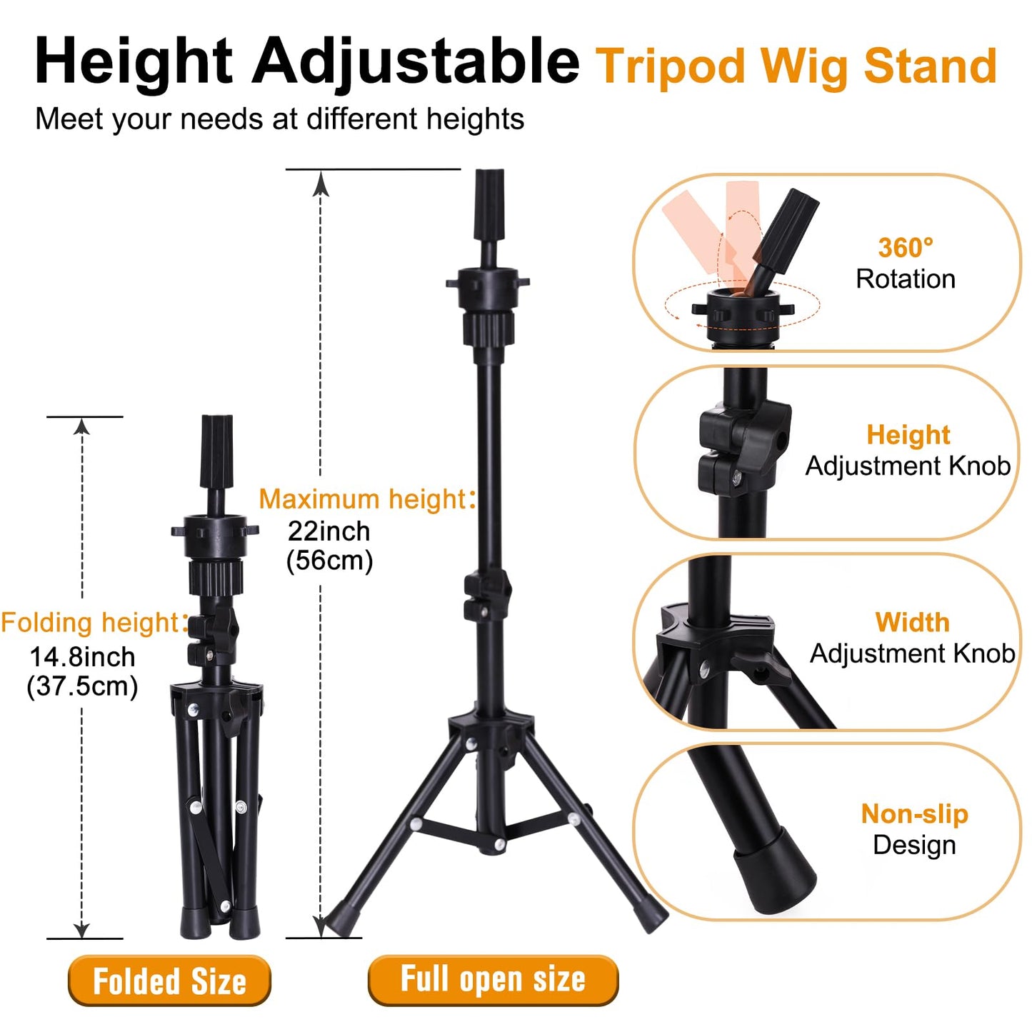 Adjustable aluminum alloy tripod stand for mannequin head