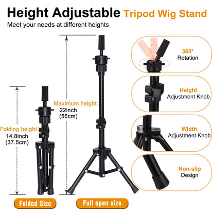 Adjustable aluminum alloy tripod stand for mannequin head
