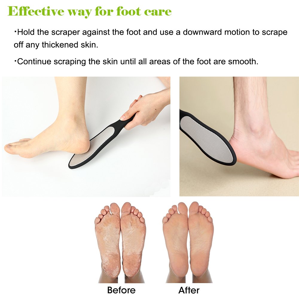 BEZOX manual foot care scraper placed next to its grey cloth storage bag