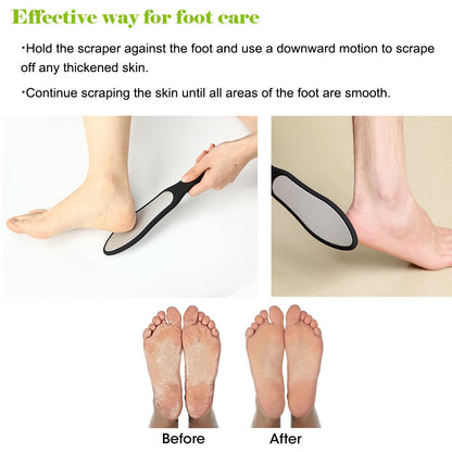 BEZOX manual foot care scraper placed next to its grey cloth storage bag