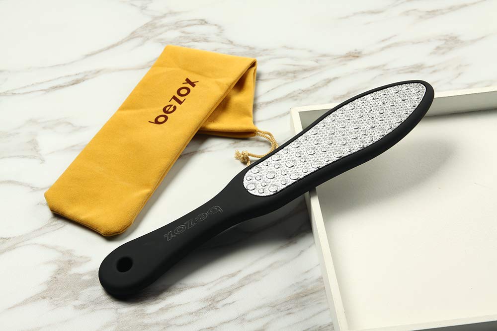 BEZOX callus remover tool showing the lightweight portable design for travel