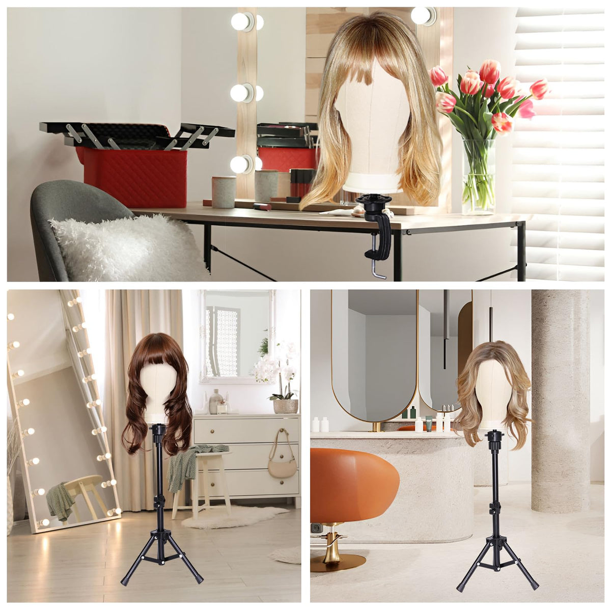 Storage bag for canvas wig head and tripod set