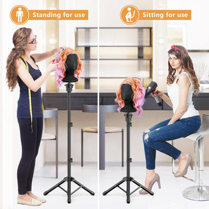 Retbtnm portable tripod wig stand folded inside carrying bag