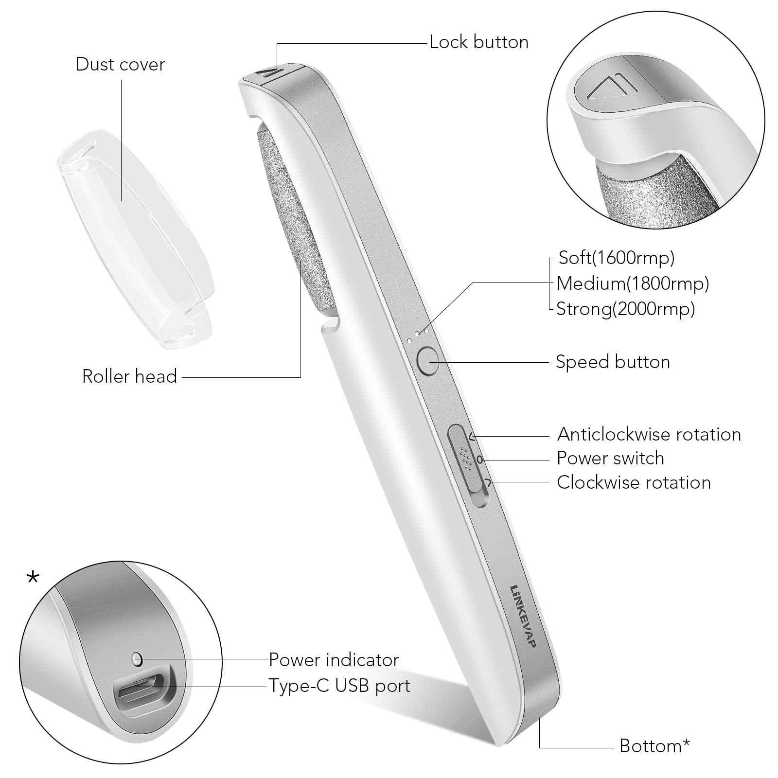 Linkevap pedicure kit charging with USB cable
