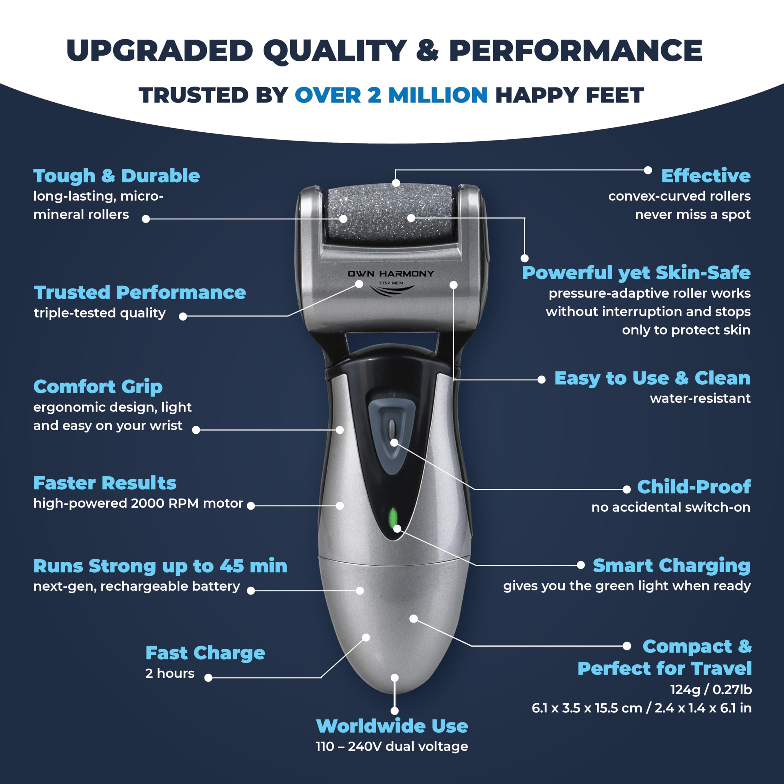 Own Harmony callus remover ergonomic handle and power switch detail