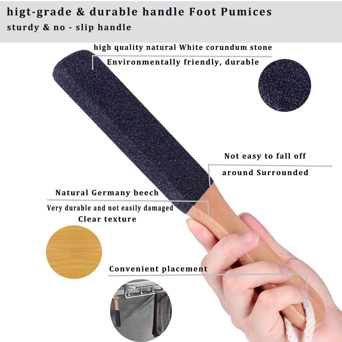 Side profile of Kinepi wooden foot file showing the sturdy frame construction and premium finish.