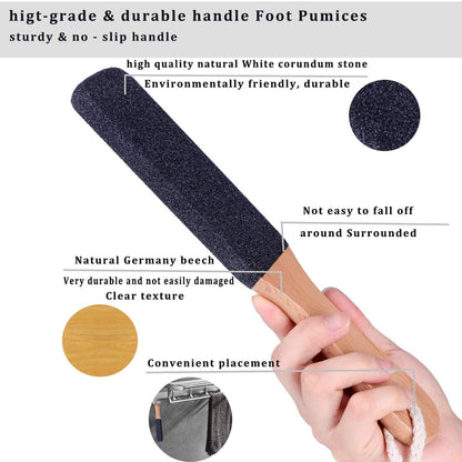 Side profile of Kinepi wooden foot file showing the sturdy frame construction and premium finish.