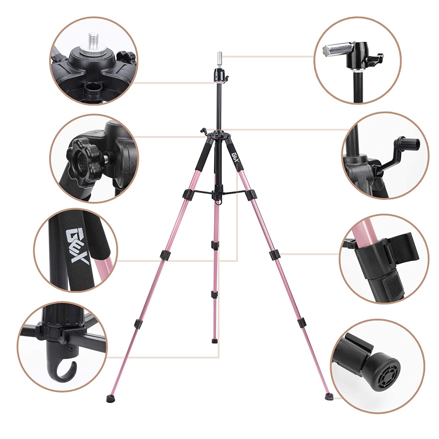 Adjustable fifty five inch rose gold alloy mannequin tripod stand close up