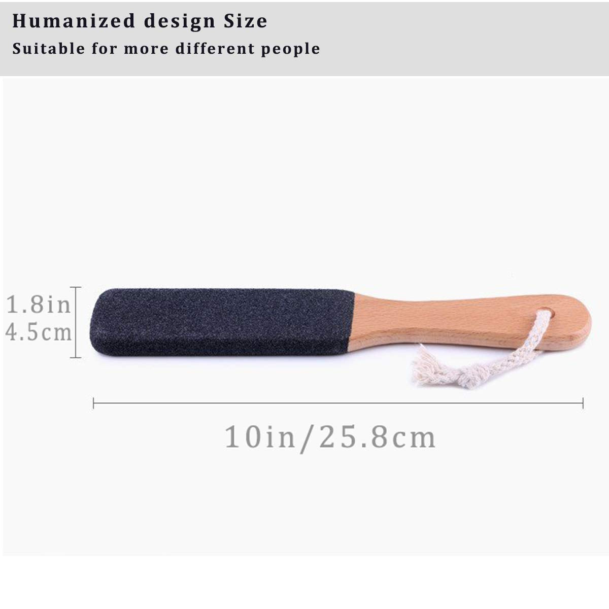 Kinepi foot scraper hanging by its rope loop in a bathroom setting illustrating easy drying and storage.